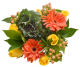 Fall Bouquet Quillu with sunflowers, orange gerberas, yellow alstroemerias, purple statice, and cheflera