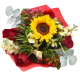 Fall Bouquet Wayra: Red Roses, Stock Peach, Alstroemerias White, Hypericum Red, Podocarpus,
Eucalipto Baby Blue, Sunflower Medium.
