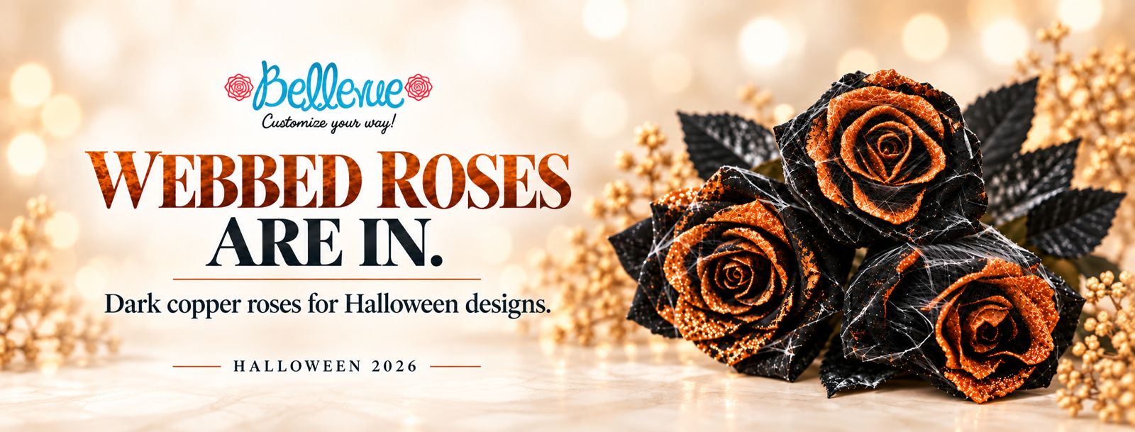 Webbed Roses are in. Dark copper roses for Halloween designs. Halloween 2026 collection (PDF)
